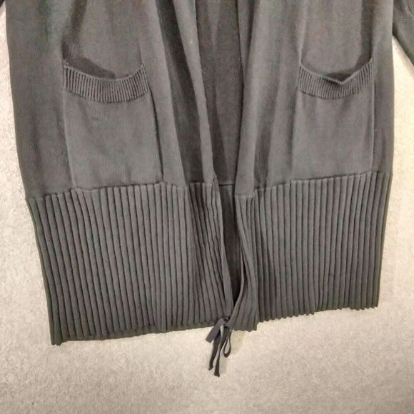 cabi Cardigan Sweater Womens Size L Black Long Open Front Tie Collar Pockets - Picture 3 of 13